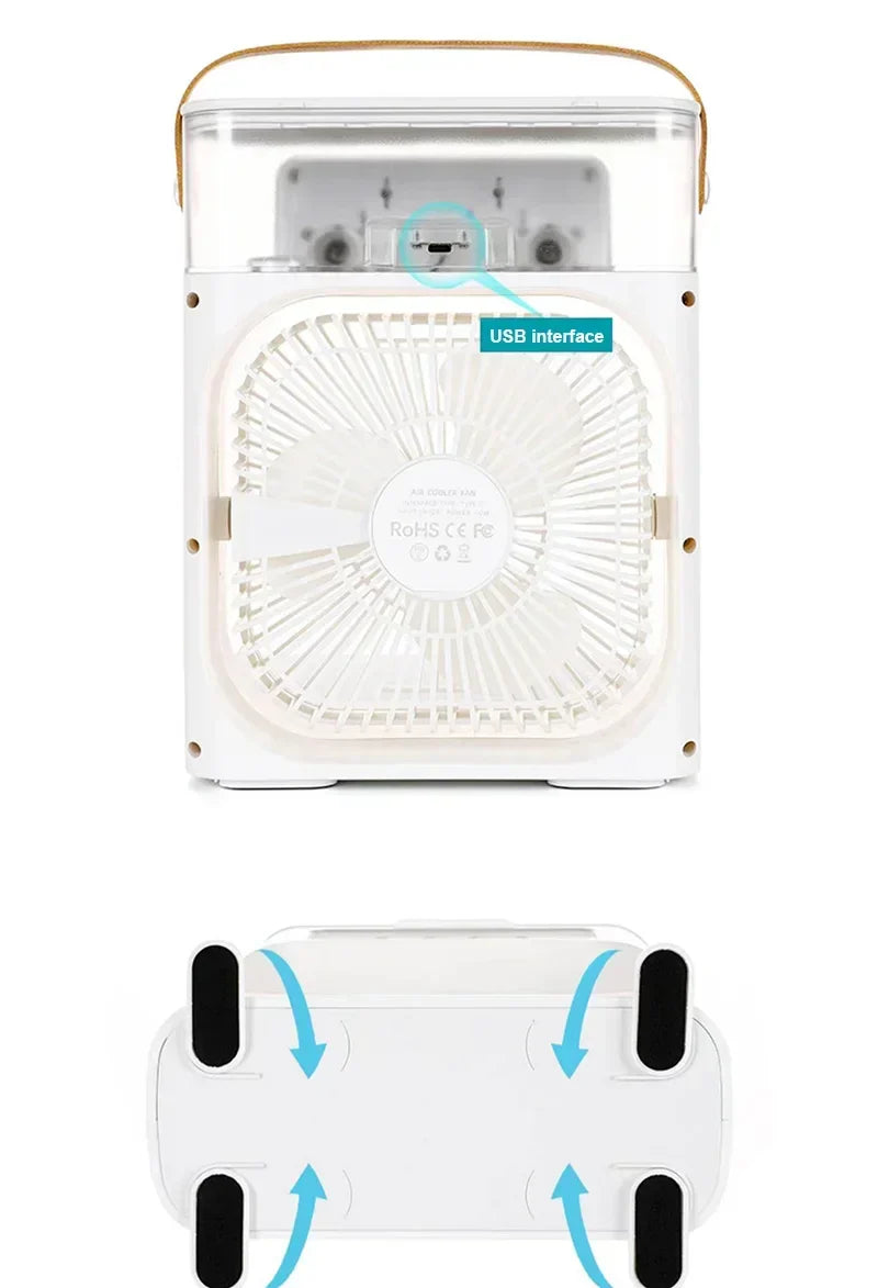 Mini Portable Fan Air Cooling fan Humidifier Purifier Mist Cooler with 7 Colors LED Light