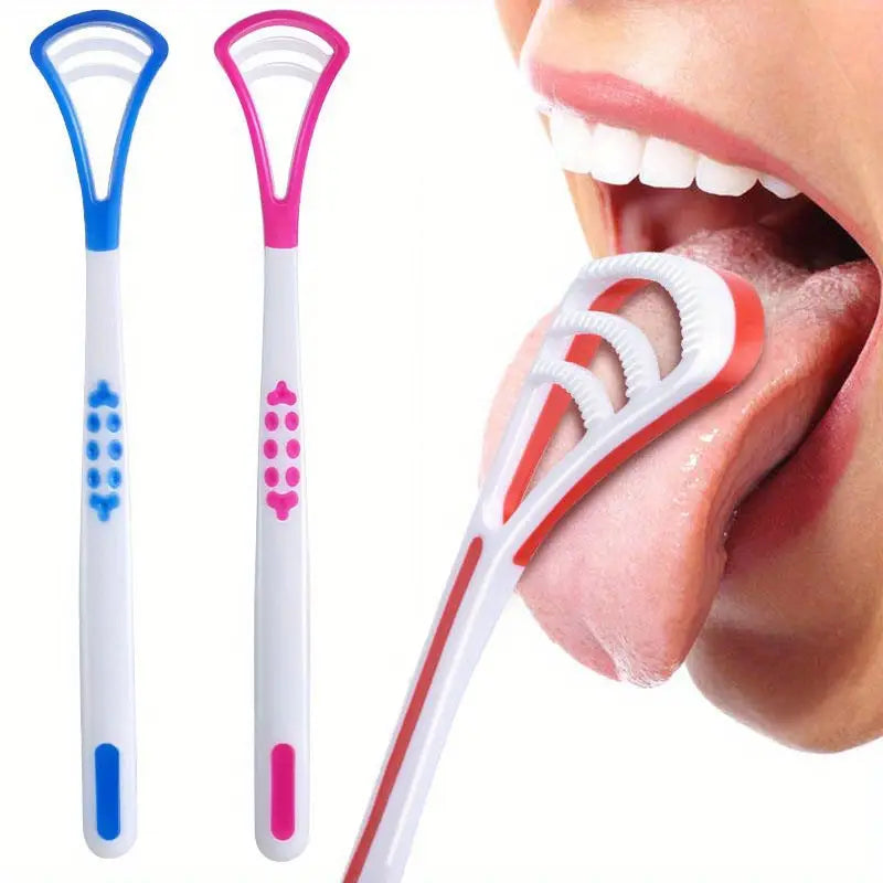 BUY 1 TAKE 1 Dual-Sided Tongue Cleaner Brush, Oral Hygiene Tongue Scraper With Non-Slip Handle