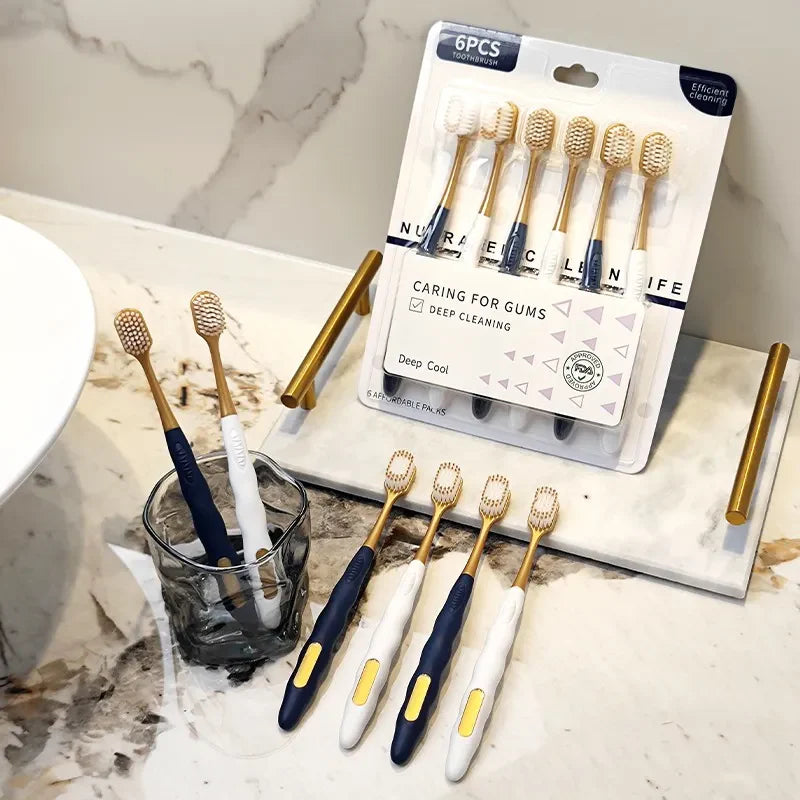 6pcs Toothbrushes Premium Soft Bristles Wide Head Home Travel Genuine Daily Use Adult