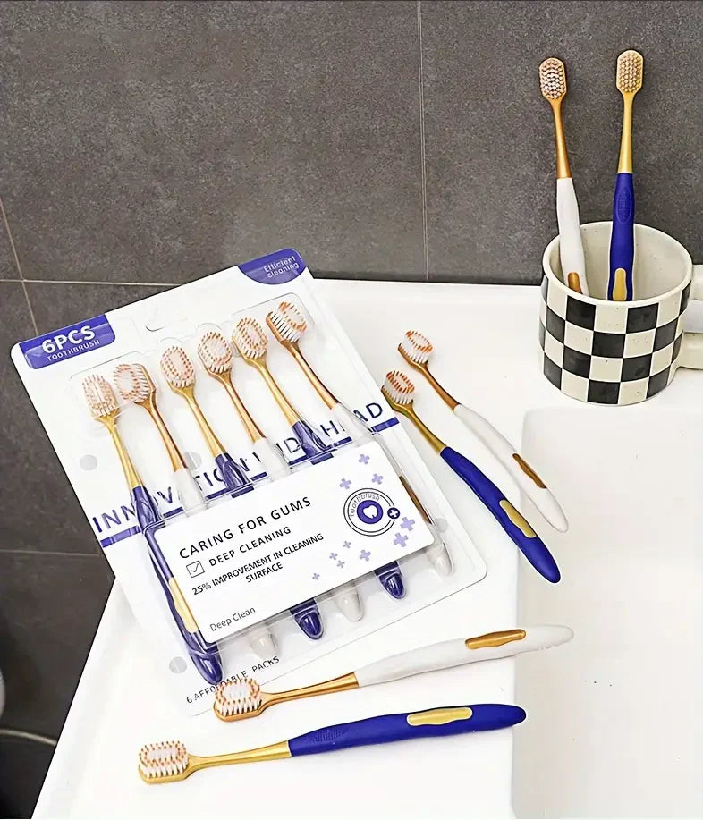 6pcs Toothbrushes Premium Soft Bristles Wide Head Home Travel Genuine Daily Use Adult