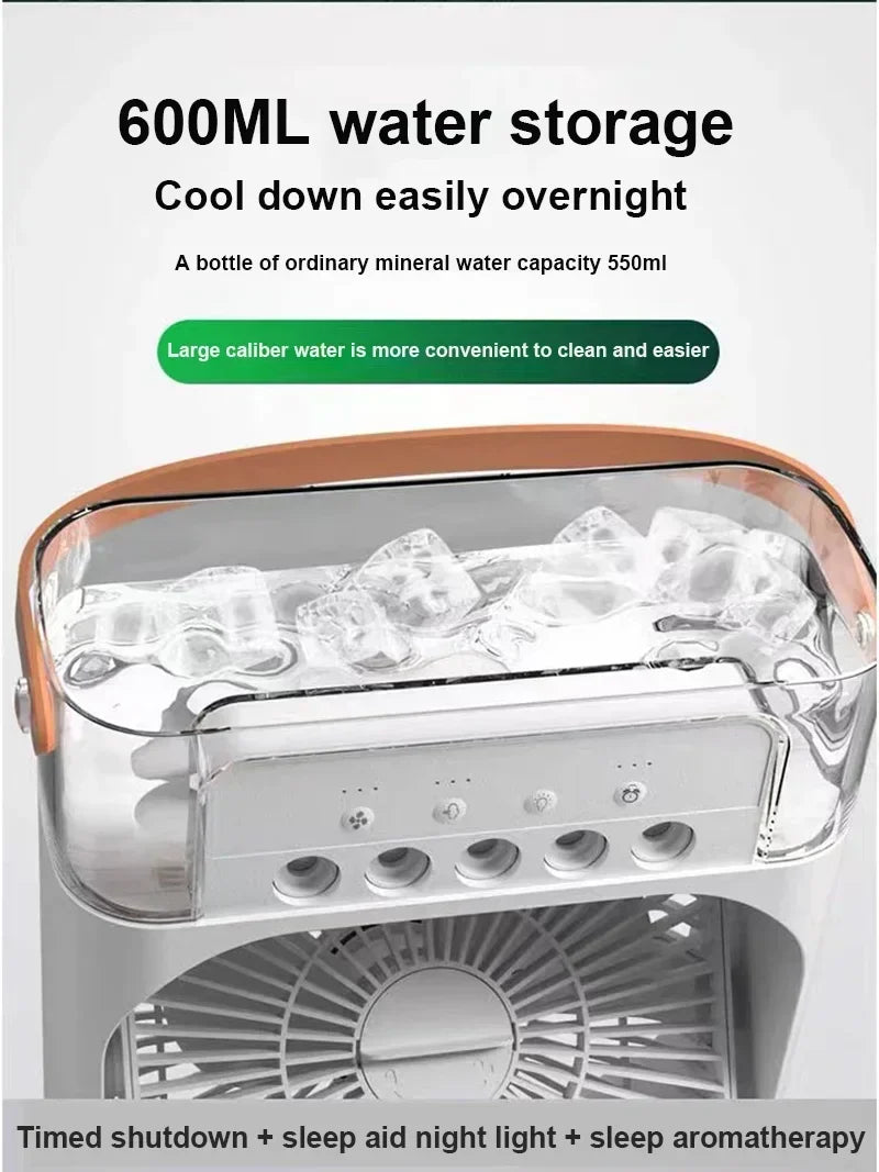 Mini Portable Fan Air Cooling fan Humidifier Purifier Mist Cooler with 7 Colors LED Light