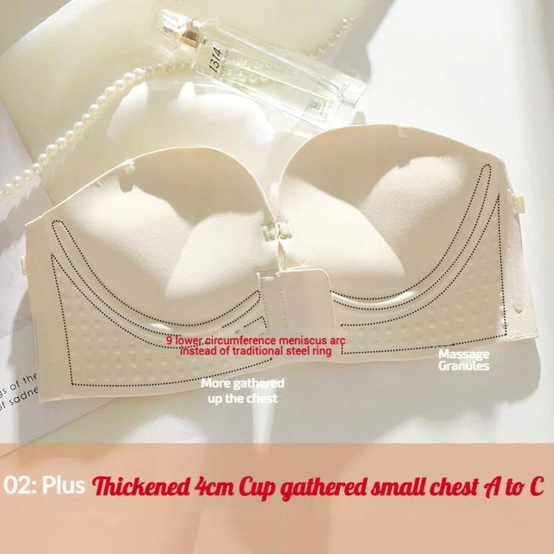 Glossy Front Closure Bra Push up Detachable Shoulder Strap Seamless Wireless Underwear Non-Slip Cup