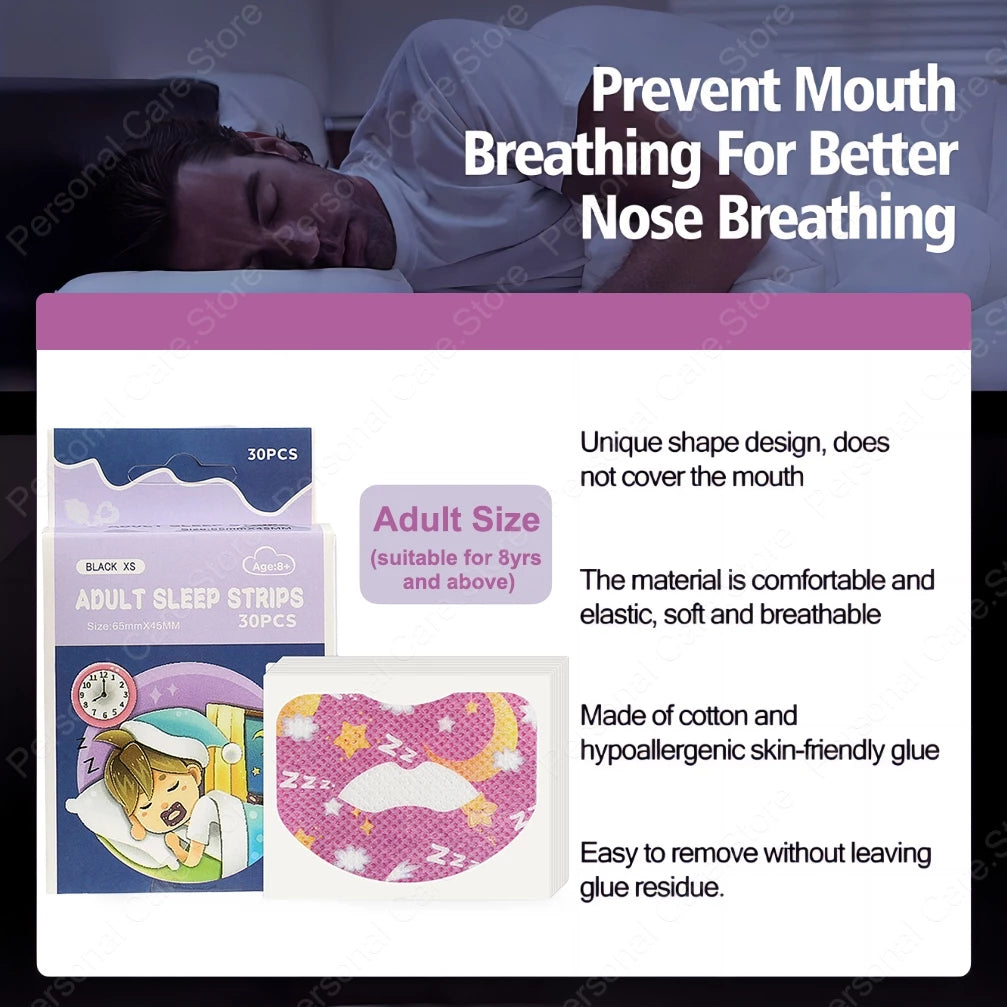 30pcs Sleep Strips Gentle Mouth Tape Nose Sleeping Less Mouth Breathing Anti-Snoring Strips