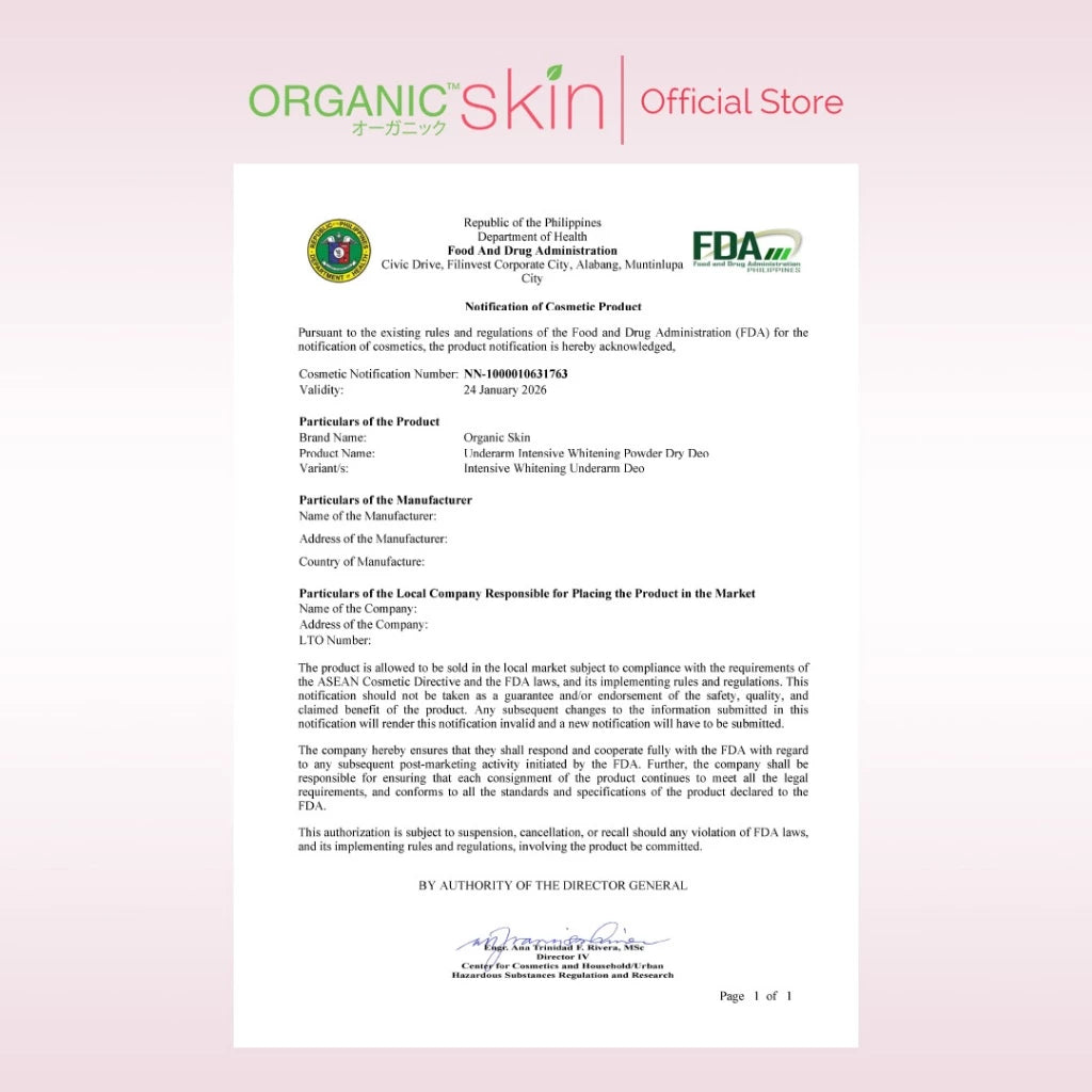 Organic Skin Japan Intensive Whitening Underarm Powder Dry Deodorant Deo Roll on