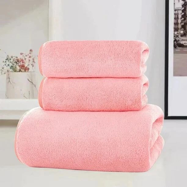 Thirstquell 3-in-1 Microfiber Coral Velvet Bath Towel Set – Ultra-Absorbent, Gift-Ready Towels