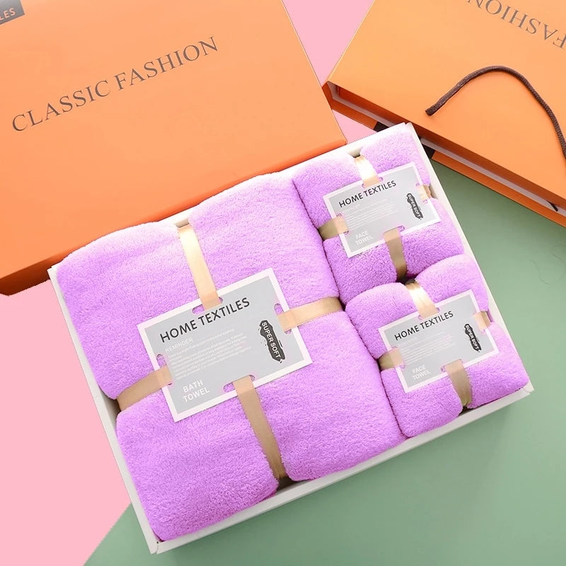 Thirstquell 3-in-1 Microfiber Coral Velvet Bath Towel Set – Ultra-Absorbent, Gift-Ready Towels