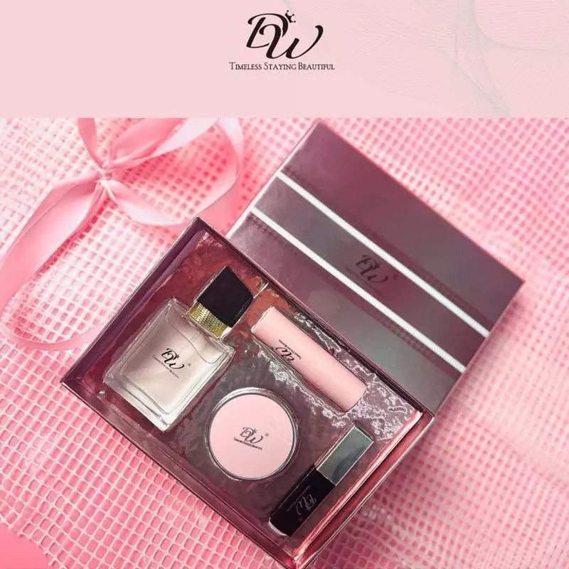DW 4in1 Advanced Gift Set Girl Makeup Set 【Perfume & Lip Balm & Lipstick & BB Cushion】