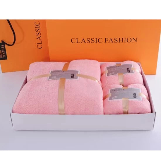 Thirstquell 3-in-1 Microfiber Coral Velvet Bath Towel Set – Ultra-Absorbent, Gift-Ready Towels