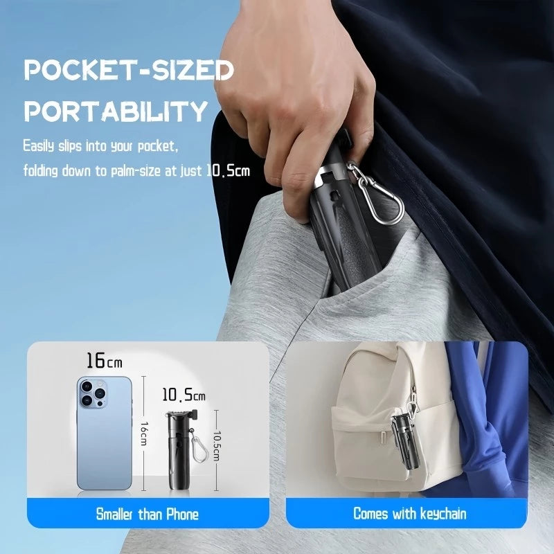 Selfie Stick Mini Extendable Phone Grip Tripod with Bluetooth Remote Shooting Vlog Video