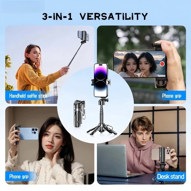 Selfie Stick Mini Extendable Phone Grip Tripod with Bluetooth Remote Shooting Vlog Video