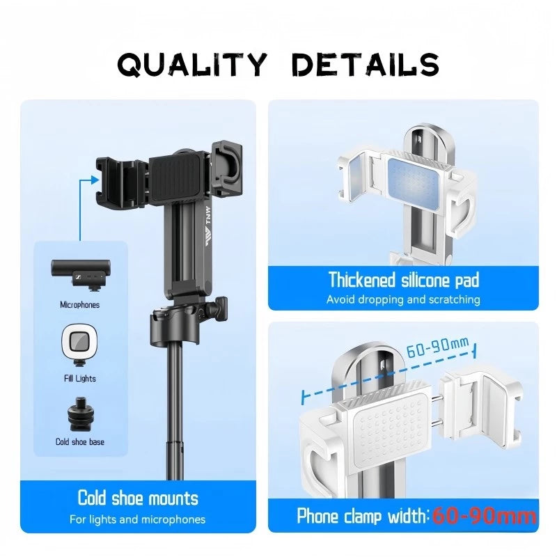 Selfie Stick Mini Extendable Phone Grip Tripod with Bluetooth Remote Shooting Vlog Video