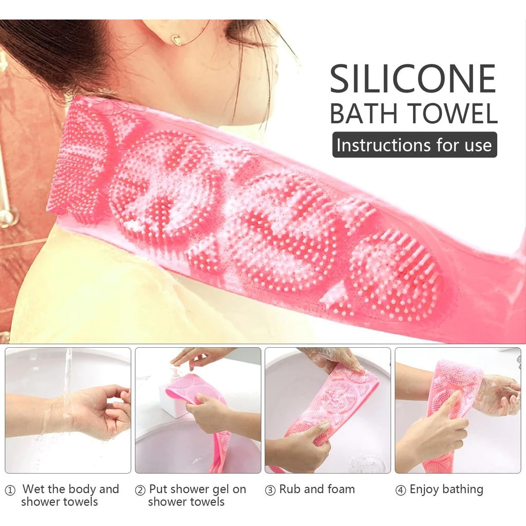Silicone Body Scrubber Bath Brush Exfoliating Shower Brush Bath Belt Body Scrub Back Massage Brush