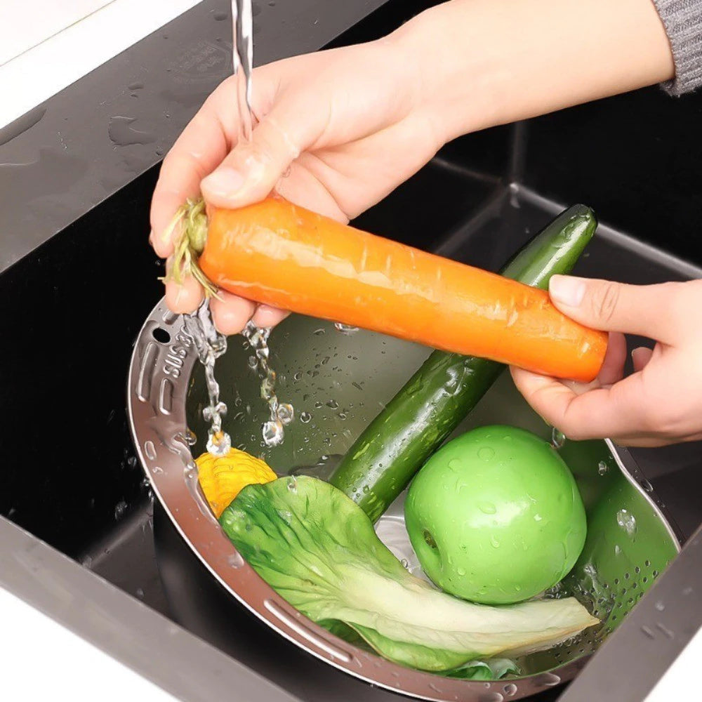 Stainless Steel Rice Strainer Basin with Hook - Kitchen Storage