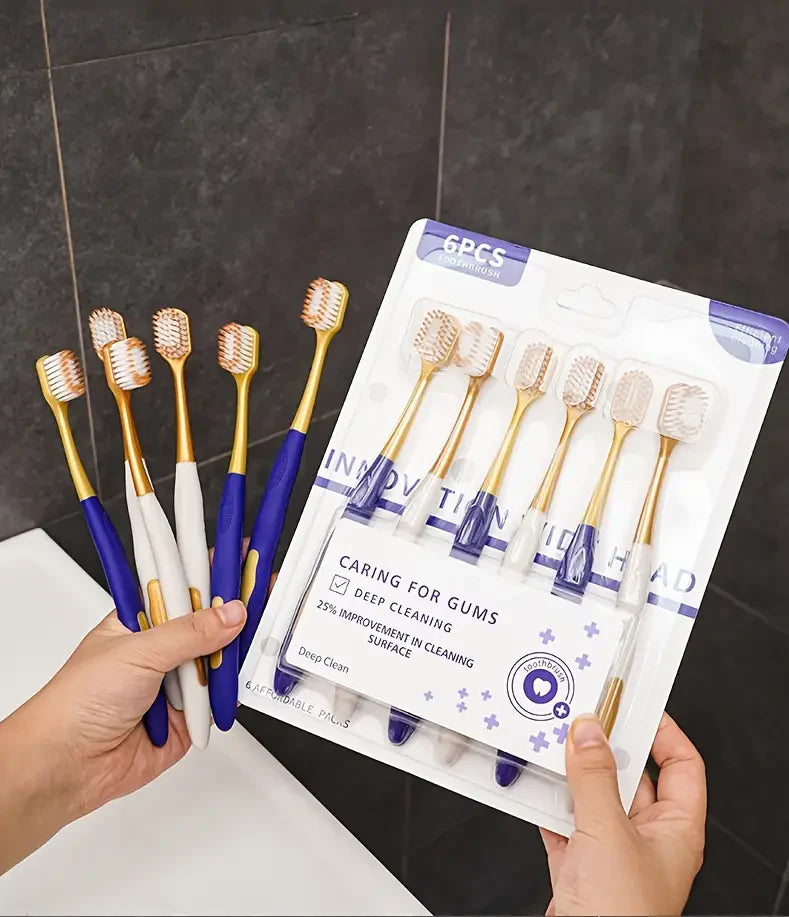 6pcs Toothbrushes Premium Soft Bristles Wide Head Home Travel Genuine Daily Use Adult