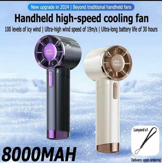 8000MAH Bladeless Handheld Small Fan Portable High Speed Rechargeable Turbo Fan With 100 Gear Super
