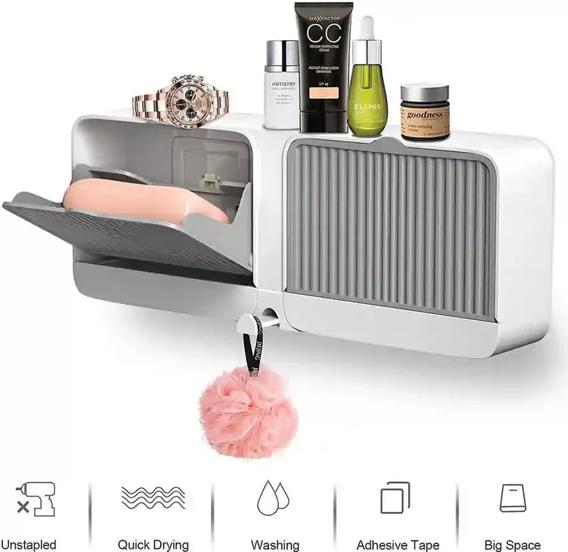 Double Grid Soap Holder Flip Box Storage
