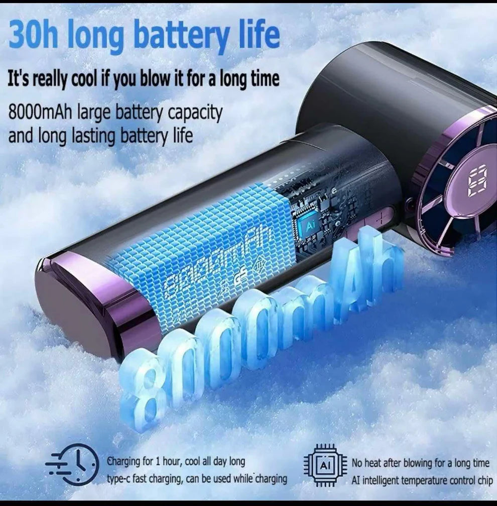 8000MAH Bladeless Handheld Small Fan Portable High Speed Rechargeable Turbo Fan With 100 Gear Super