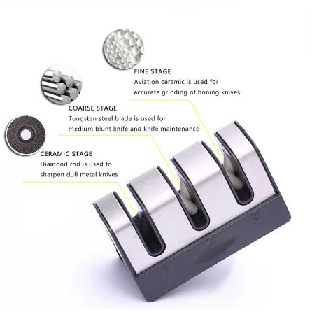 Kitchen Multi-Functional Three-Slot Knife Sharpener Black and Red Three-Stage Quick Knife Sharpen No ratings yet 0 Sold