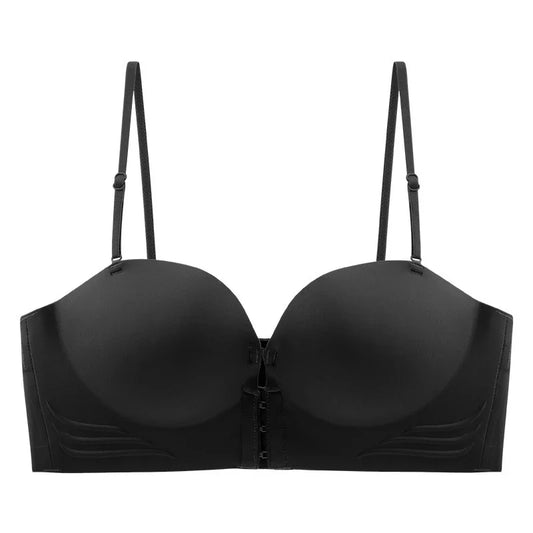 Glossy Front Closure Bra Push up Detachable Shoulder Strap Seamless Wireless Underwear Non-Slip Cup