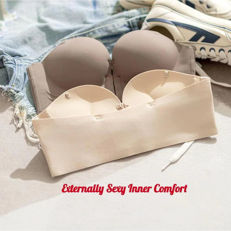 Glossy Front Closure Bra Push up Detachable Shoulder Strap Seamless Wireless Underwear Non-Slip Cup