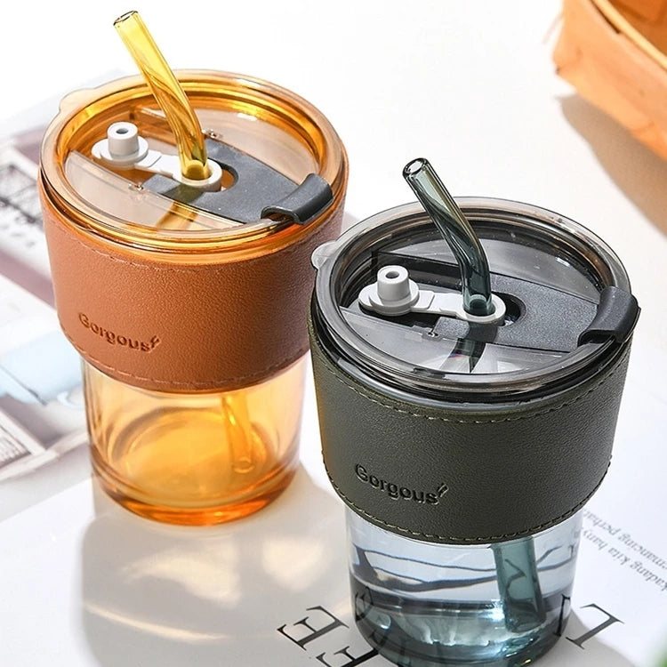 Glass Straw Cup Coffee Mug with Lid Tumbler Hot Cold Milk Tea Cup Water Bottles Office cup