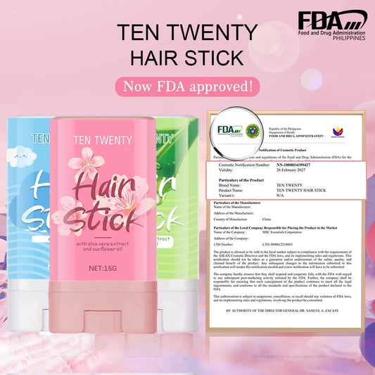 TEN TWENTY Stick Hair Styling Wax Aloe Vera Styling Argan Extract Sunflower Oil Stick 15G