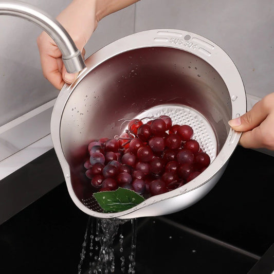 Stainless Steel Rice Strainer Basin with Hook - Kitchen Storage